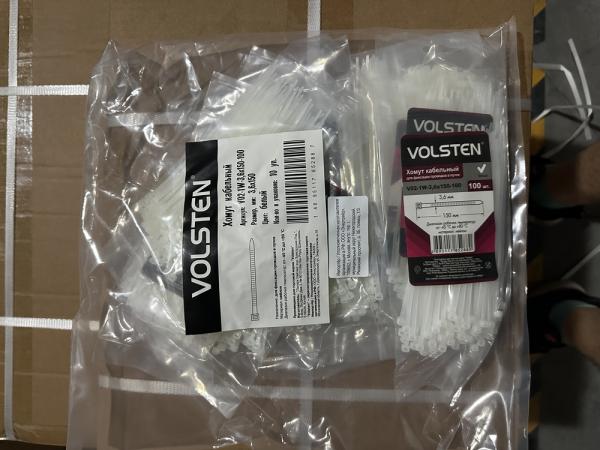 Хомут нейлоновый Volsten V02-1W-3,6x150-100, 3,6×150 мм, белый, 100 штук