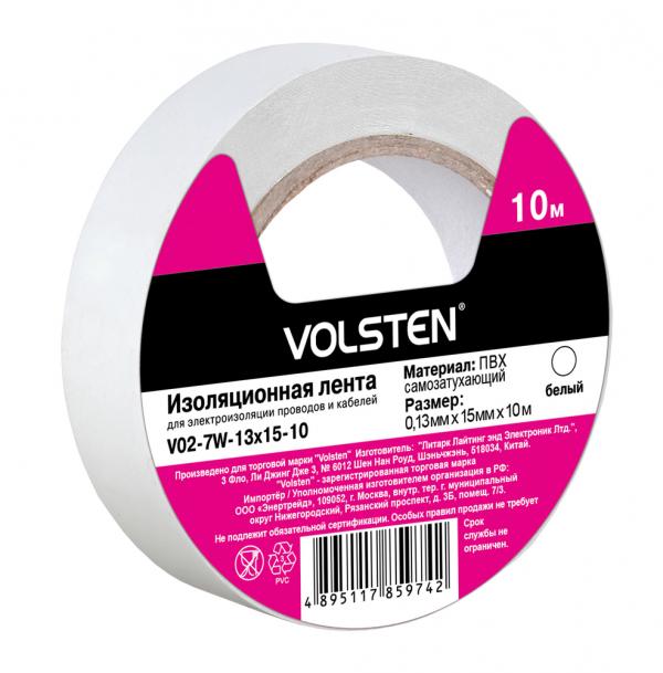 Изолента Volsten V02-7W-13x15-10 0,13х15 мм, белая, 10 метров