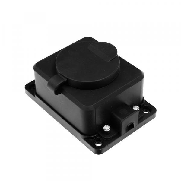 Колодка Volsten S1-M1Z Black штепс. с защит. крышкой каучук. 1 местн. чёрн. с/з IP44  