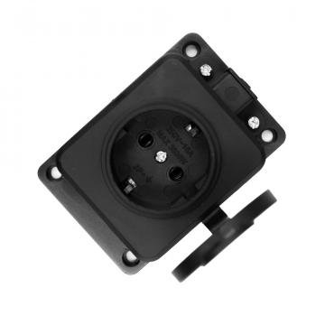 Колодка Volsten S1-M1Z Black штепс. с защит. крышкой каучук. 1 местн. чёрн. с/з IP44  
