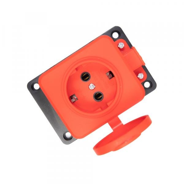 Колодка Volsten S1-M1Z Red штепс. с защит. крышкой каучук. 1 местн. красн. с/з IP44