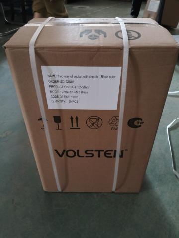 Колодка Volsten S1-M2Z Black штепс. с защит. крышкой каучук. 2-х местн. чёрн. с/з IP44