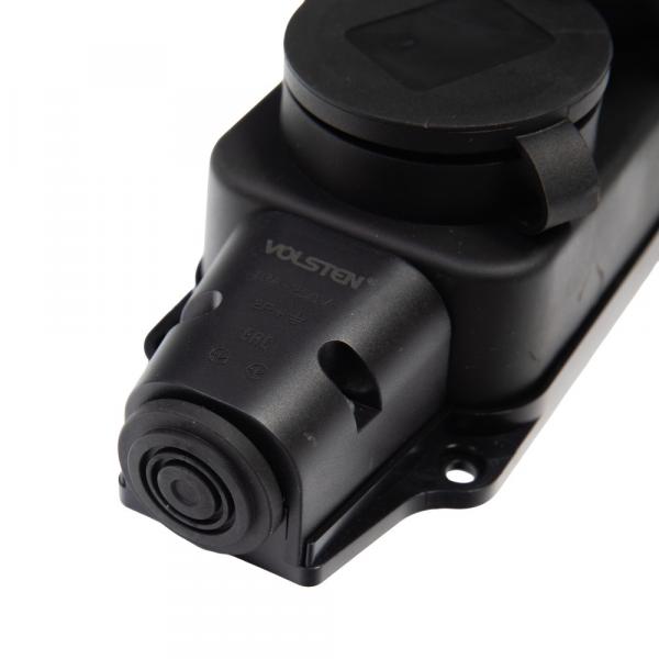 Колодка Volsten S1-M2Z Black штепс. с защит. крышкой каучук. 2-х местн. чёрн. с/з IP44