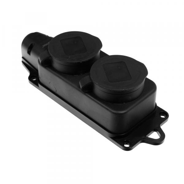 Колодка Volsten S1-M2Z Black штепс. с защит. крышкой каучук. 2-х местн. чёрн. с/з IP44
