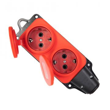 Колодка Volsten S1-M2Z Red штепс. с защит. крышкой каучук. 2-х местн. красн. с/з IP44 