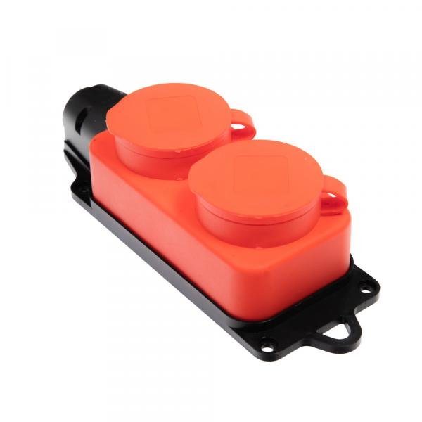 Колодка Volsten S1-M2Z Red штепс. с защит. крышкой каучук. 2-х местн. красн. с/з IP44 