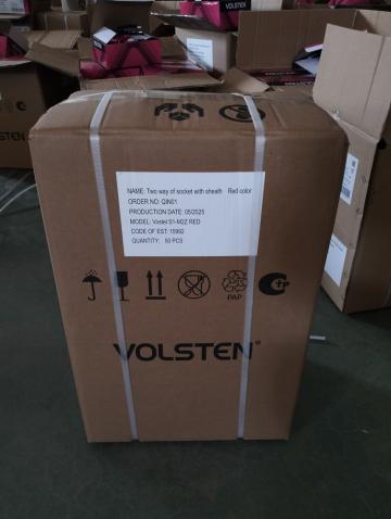 Колодка Volsten S1-M2Z Red штепс. с защит. крышкой каучук. 2-х местн. красн. с/з IP44 