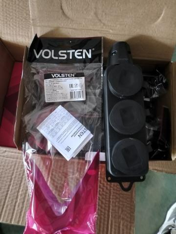 Колодка Volsten S1-M3Z Black штепс. с защит. крышкой каучук. 3-х мест. чёрн. с/з IP44