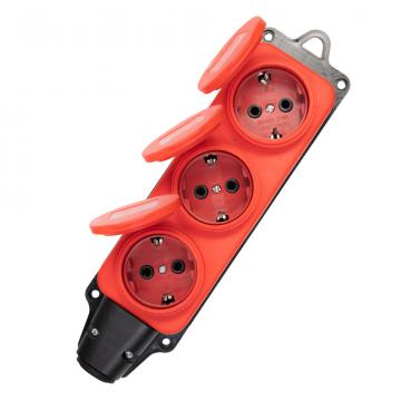 Колодка Volsten S1-M3Z Red штепс. с защит. крышкой каучук. 3-х мест. красн. с/з IP44 