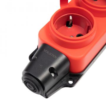 Колодка Volsten S1-M3Z Red штепс. с защит. крышкой каучук. 3-х мест. красн. с/з IP44 