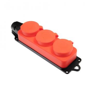 Колодка Volsten S1-M3Z Red штепс. с защит. крышкой каучук. 3-х мест. красн. с/з IP44 