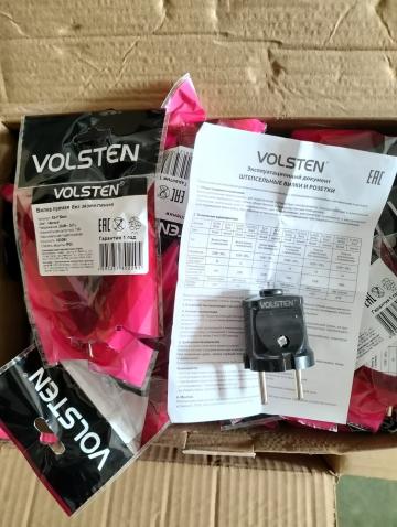(пустой) Volsten S2-P Black 10А Вилка прямая чёрная б/з